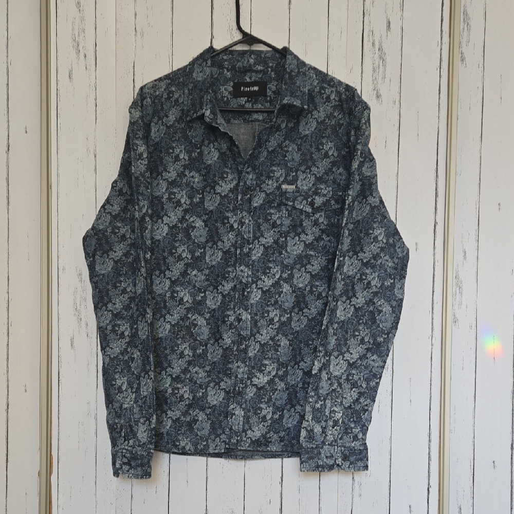 Floral Long Sleeve Denim Button-Up